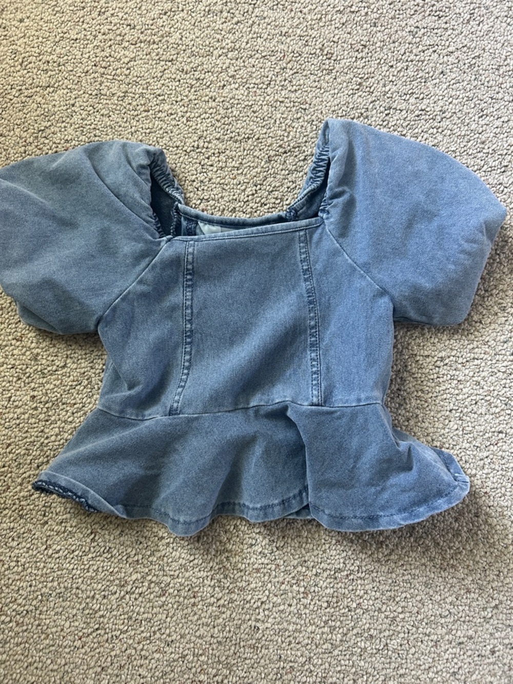 H&M Light Blue Denim Peplum Puff Sleeve Top